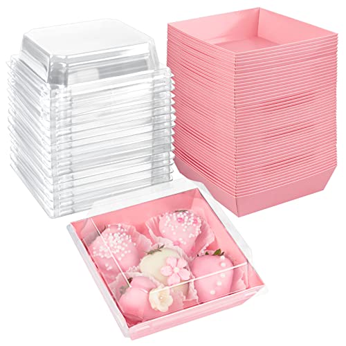 Ocmoiy Small Charcuterie Boxes with Clear Lids, 4 Inches, 50 Pack, Pink - color: Pink