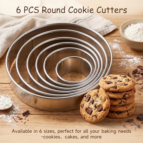 6Pcs Round Cookie Cutter Set, Stainless Steel Biscuit Cutters