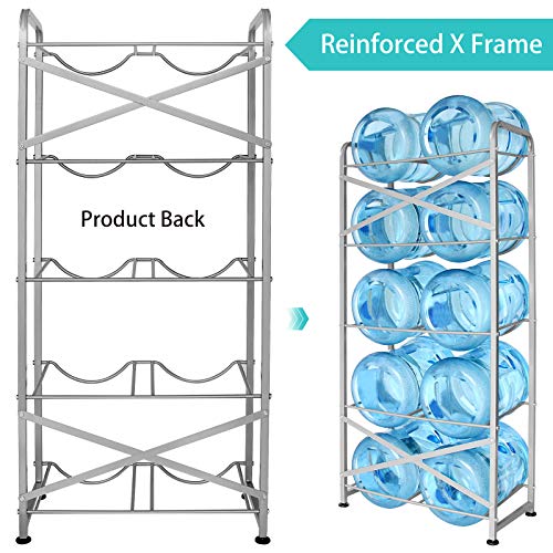 5 Gallon Water Bottle Holder for 10 Bottles, 5 Tiers Heavy-Duty Water Cooler Jug Rack with Reinforcement Frame for Kitchen Office, Silver Grey - color: Silver Grey
