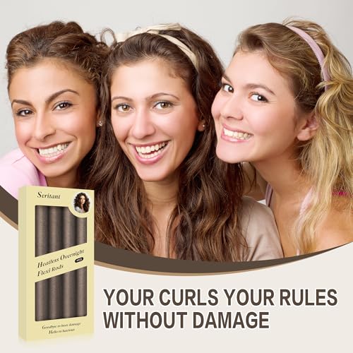 Seritant Heatless Curls Overnight with Satin Head Scarf, Velvet Hair Rollers for Blowout Look, No Heat Curling Rod for Long Thick Hair, Soft Sleep In Flexi Rods - color: Brown