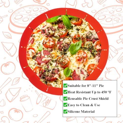 Adjustable Pie Crust Shields, Silicone Baking Protectors, Cover Ring Tools Fits 8-11.4 Inch Pies, Baking Pie Pizza Crust Shield Protector Cover for Edges ﻿ (Red) - color: Deep Red