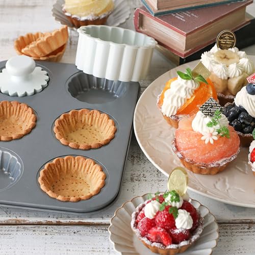 Tart Cutting Mold Set, 4 inch Fluted Round Cookie Cutter Round Double Cut and 2.5 inch Tart Tamper Plastic, Biscuit Cutter for Making Egg Tarts, Fondant Cakes(Baking Tray Not Included)