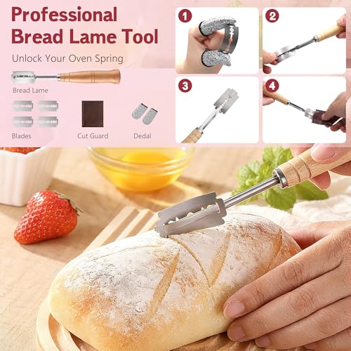 Beginner Sourdough Starter Kit with Proofing Baskets & Jar, Baking Supplies - color: Pink