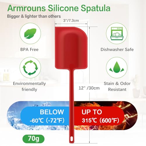 Large Silicone Spatula Wide Edge Rubber Spatula Scraper for Baking, Heat Resistant 600 ℉ Kitchen Big Spatulas for Baking Cooking, Mixing.