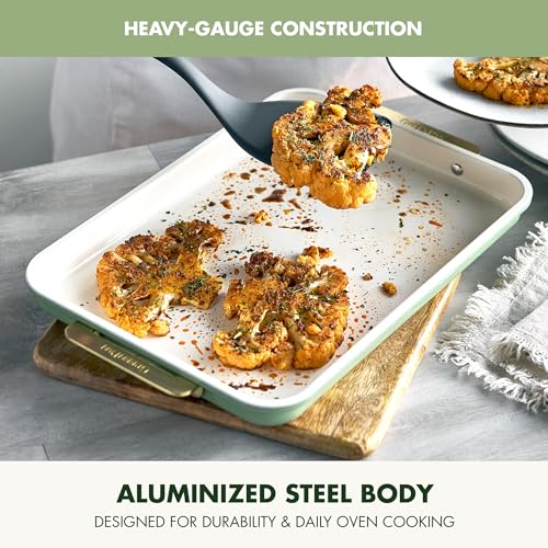 GreenPan Bakeware 13" x 9" Ceramic Nonstick Quarter Sheet Pan, Sage Green - color: Sage Green, size: 13" x 9" Quarter Sheet Pan