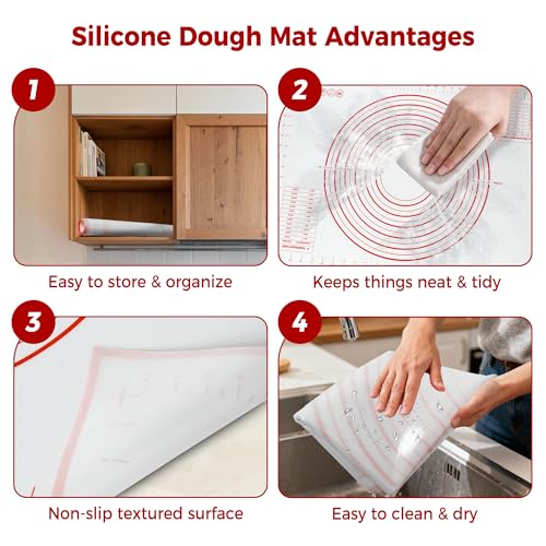 Extra Large Nonstick Silicone Pastry Mat 28x20Inch with Measurements, Food Grade Silicone Baking Mat, Non-Slip Dough Rolling Mat for Counter, Oven Liner, Fondant/Pie Crust/Sourdough Bread Baking - color: White