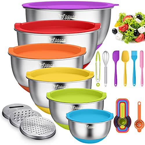 Wildone Mixing Bowls with Airtight Lids, Stainless Steel Mixing Bowls Set - color: Multicolor