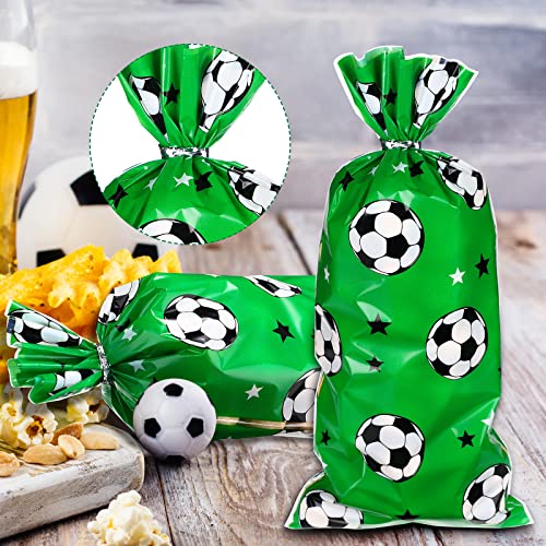 Blulu 100 Pcs Soccer Treat Gift Bags with Ties, Sport Goodie Bags, Green - color: green
