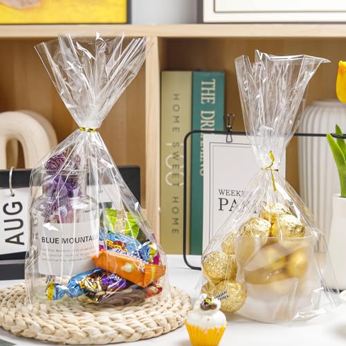 NPLUX Halloween Party Treat Bags, 50 Pack 7x12x3.15 in for Bakers - color: Clear-7×12×3.15 Inch-50