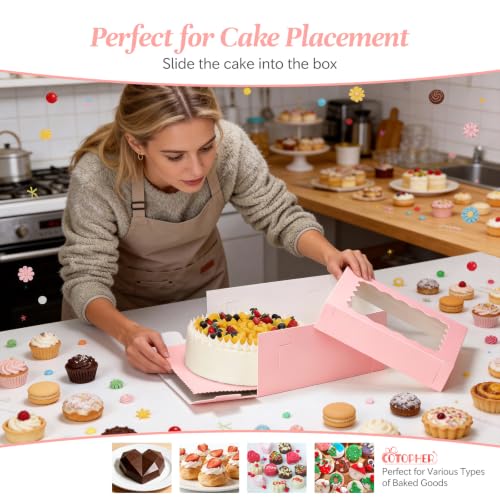 COTOPHER 14x14x6 In Sheet Cake Boxes, 16pcs Pink Bakery Boxes with Window - color: Pink, size: 14x14x6inch