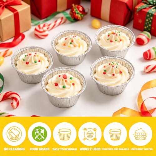 Aluminum Foil Baking Cups 50 Pcs 4 Oz Aluminum Cupcake liners Silver Foil Baking Cups for Muffin Egg Tart Baking Cupcake Pudding Appetize Creme Brulee - size: 4oz