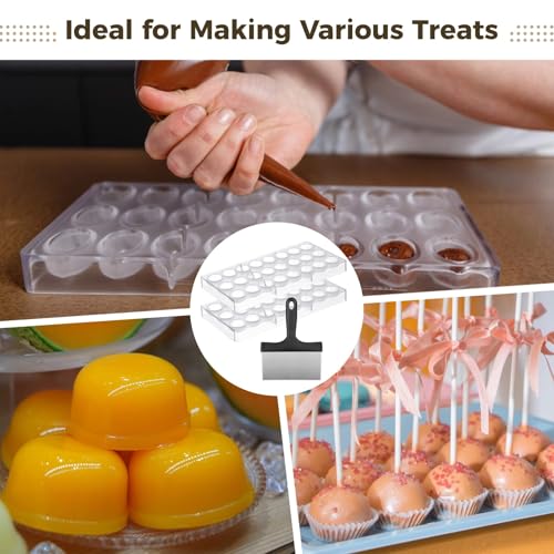 Polycarbonate Chocolate Molds, Chocolate Candy Mold with Chocolate Scraper, Half Ball Chocolate Making Molds for Smoothing Cheese, Cream (A) - color: A