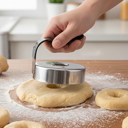 2Pcs Metal Round Cookie Cutter with Handle, Donut Maker Baking Tool, Pie Gadget