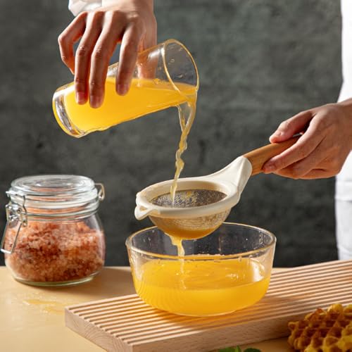Steel Fine Mesh Food Strainer 10cm - Wooden Handle Flour Sieve for Sugar Flour Quinoa Corn Starch Juices Soy Milk, Kitchen Baking and Cooking