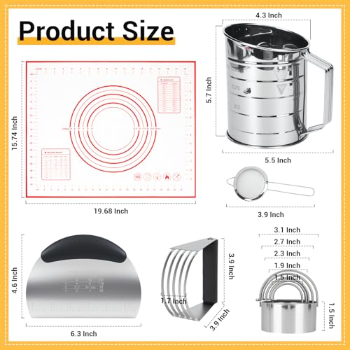 Baking Tool Kit: pastry cutter, flour sifter for baking, Bone-Shaped Biscuit Cutters, Dough Scraper,Baking Mat & Fine Mesh Strainer,Perfect for Making Cookies, Donuts & Pastries in Your Kitchen