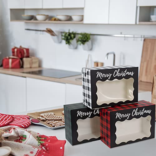 Christmas Cookie Boxes - 12 Pack - Plaid Bakery Gift Box with Window - color: Buffalo Plaid Christmas
