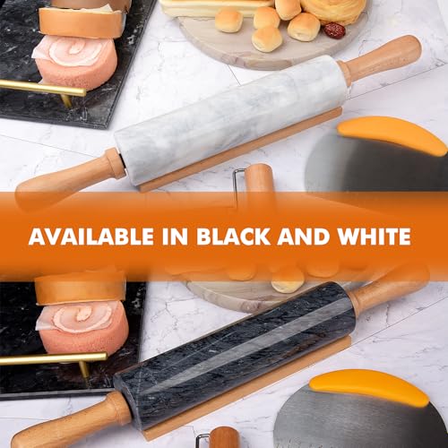 18.5 inches Marble Rolling Pin,Large Non-Stick Dough Roller,for making pizza, cookies,pie crusts, and pasta.with Silicone Pastry Mat,Stainless Steel Scraper,and Small Wooden Roller Pin(Black) - color: Black-2