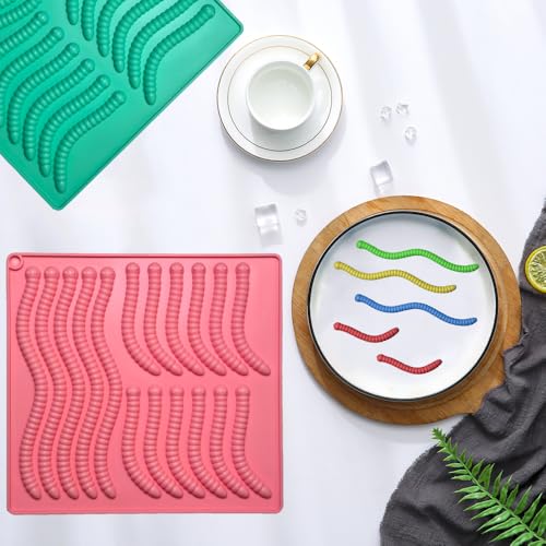 4Pcs Gummy Candy Molds - Silicone Gummy Worm Molds with 2Pcs Dropper,Non-stick and Bpa Free for Candy Chocolate Gummies Baking - color: New Gummy Worm Molds