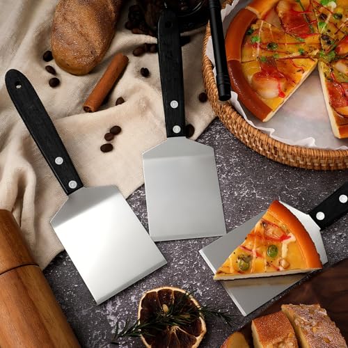 BBTO 20 Pcs Stainless Steel Pizza Servers with Wooden Handle 8x2.5", Black - color: Black