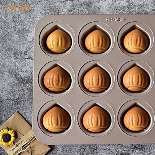 CHEFMADE Muffin Cake pan, 12-Cavity Non-Stick Chestnut-Shaped Bakeware for Oven Baking (Champagne Gold) - size: Chestnut 12 Cups