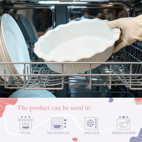 Miicol White Ceramic Pie Pan 50 oz, 9 inch Ripple Edge Deep Baking Dish - size: 9 INCH PACK OF 1