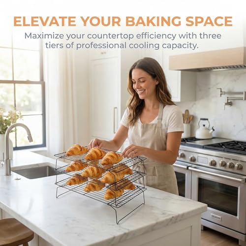 2-Tier Collapsible Cooling Racks, Detachable Wire Cooling Rack Stackable Drying Rack for Cookie Bread Pizza Baking, Fruits, Snacks Perfect for Outdoor Camping - size: 2 Tier