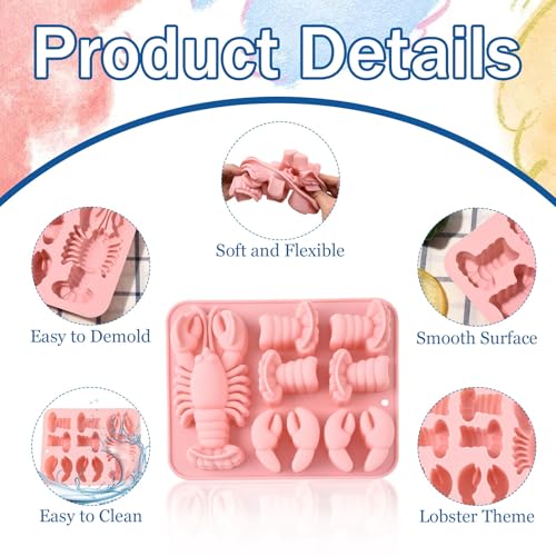 Airssory 2Pcs Lobster Silicone Mold Pink Ocean Animal Molds 19.5x15.8x3.1cm for Baking Candy Chocolate Fondant Party Decoration - color: Lobster Mold