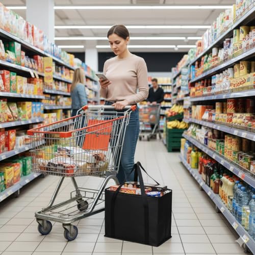 Bodaon 1PK Insulated Grocery Bags with Reinforced Baseboard, X-Large, Black - color: Black, size: X-Large with Hard Bottom