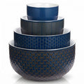 KooK Ceramic Nesting Bowls, Embossed, Oven Safe, Set of 4, Midnight Blue - color: Midnight Blue