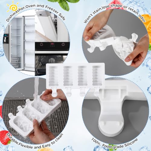 4 Pieces Ice Cream Mould lolly Mold Silicone Ice Cream Mold 4-Cavity Cake Pop Molds Baking Molds with 200 Pieces Sticks for Homemade Treats (Diamond Style) - style: Diamond Style
