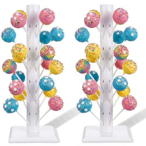 2 Pcs Wood Cake Pop Stand, 60 Hole Lollipop Holder Wooden Candy Dessert Decorative Display For Wedding, Birthday Party, Christmas Table Decoration, White