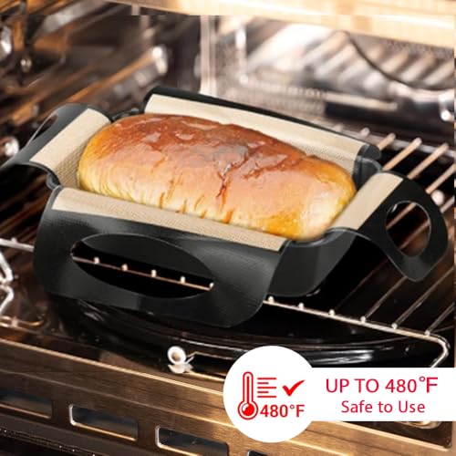 Silicone Bread Sling Mat - Reusable Sourdough Bread Making Loaf Pan Lifter Liner Non-stick & Easy Clean Dough Transfer Mats with 4 Handles Fits for 9x5" or 1.5lb Loaf Pans - color: 2Pcs Black