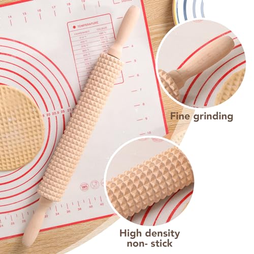 Deep Notched Rolling Pin Wooden Crispbread knobbly fluted rolling pin for Home Professional Use Wood Swedish Thin Bread Grooved Rolling Pin Prepare Delicious Soft Flatbreads and Crackers