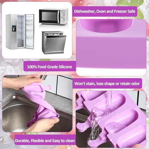Outus 4 Pieces Ice Cream Mould Silicone Ice Lolly Mold 4-cavity Cake Pop Moulds Baking Molds with 200 Pieces Sticks for Treats (Purple)