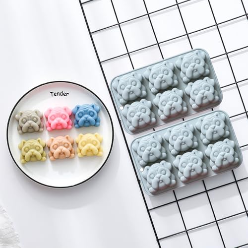 2PCS Silicone Bulldog Molds, 6 Cavity Bulldog Chocolate Molds for Candy - color: Blue(R0174)