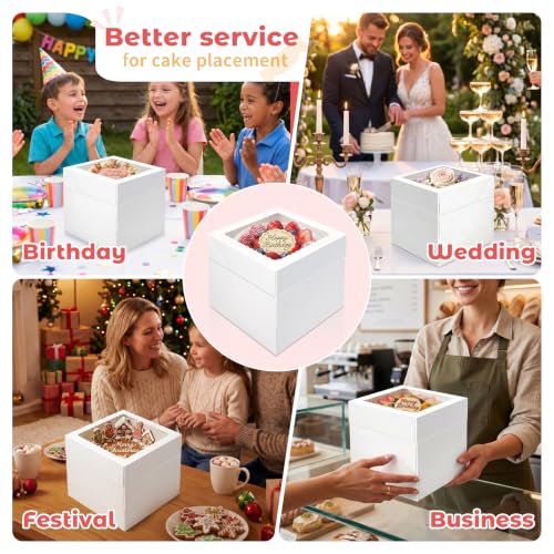 24pcs Cake Boxes 8 Inch Disposable Bakery Boxes with Large Window - size: 8x8x8