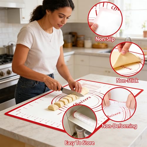 Silicone Baking Mats Set of 2,Large 24" x 16" Small 16" x 12" Non Stick Non Skid Pastry-Mat with Measurements (Red) - size: Large 24" x 16" Small 16" x 12"