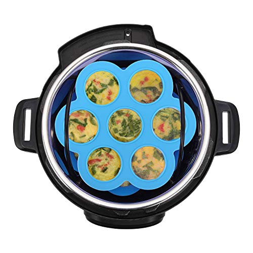 7PCS Silicone Egg Bites Mold Set with Steamer Rack for 6qt 8qt Instant Pot - color: Blue 7 PCS
