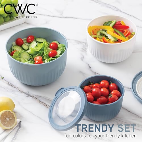 COOK WITH COLOR Prep Bowls with Lids- Wide and Deep Nesting Plastic Small Mixing Bowl Set with Lids, 8 Piece Set - Deep Bowls, Blue/Grey - color: Blue/Grey, size: 8 Piece Set - Deep Bowls