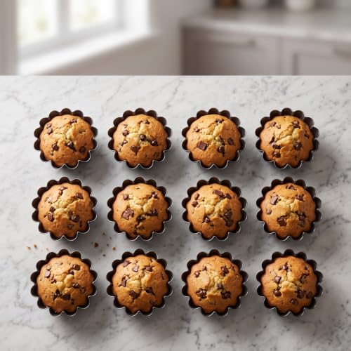 Pudding Moulds Set of 12, Carbon Steel Yorkshire Pudding Tins 3.93 Inch, Mini Tart Tins, Egg Tart Mold, Mini Quiche Tins, Individual Cake Tins for Flans, Tartlets, Desserts & Sunday Roast Baking
