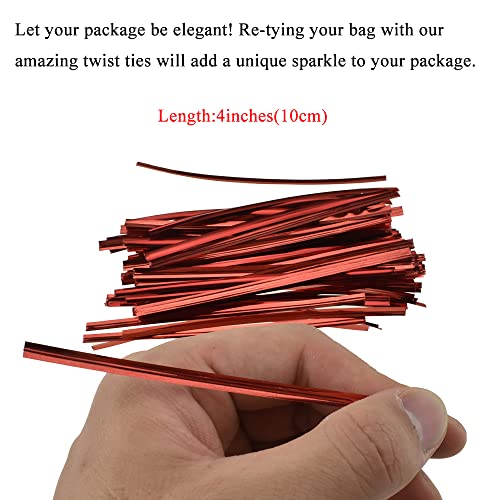 HAHIYO 300Pcs 4 Inches Red Metal Twist Ties for Bread, Candy, Coffee, Plant Garden, Cellophane Treat Bags, Gift Wrapping, Plastic Bags, Halloween Party, Cake Present, Art Crafts - color: Red, size: 4 Inches