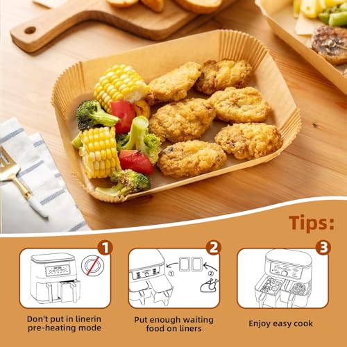 HONYAO 200pcs Rectangle Air Fryer Paper Liners (9'' x 6'' on Top) - size: 8.1 x 5.5 inch