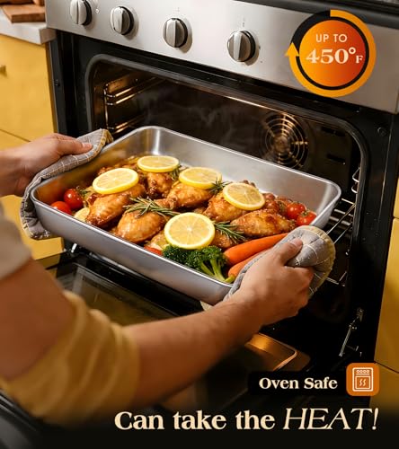 304 Stainless Steel Baking Pan with Lid, 12⅓ x 9¾ x 2 Inch Rectangle Sheet Cake Pans with Covers, Commercial Grade Bakeware for Cakes Brownies Casseroles, Non-toxic & Heavy Duty & Dishwasher Safe - size: 12.4" x 9.6"（1Pan+1Lid）