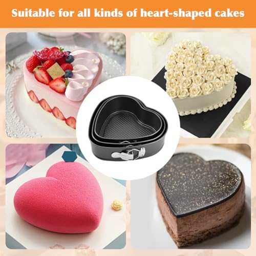 Set of 3 Springform Cake Tins Heavy Duty, Double Layer Non-Stick Coating, Removable Base, Heavy Duty Carbon Steel, Perfect for Frozen Desserts - Oven Safe Bakeware (heart-shaped) - size: Heart