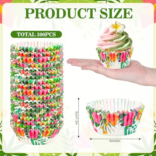 AnyDesign 300Pcs Tropical Luau Cupcake Liners Paper Baking Cups Hawaiian Palm Leaves Hibiscus Standard Muffin Cupcake Wrappers for Summer Beach Birthday Party Supplies - style: Hawaiian