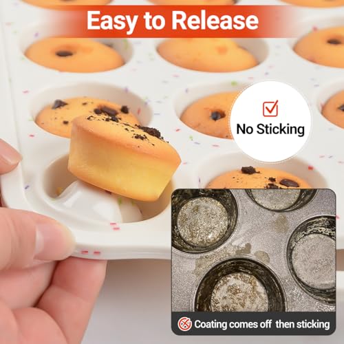 Silicone Mini Muffin Pan with Metal Reinforced Frame, Silicone Cupcake Pan - color: Creamy Confetti, size: 24-Cup Mini
