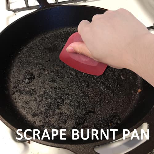 Azureblue Pan Scraper Dish Scraper Food Scraper Tool Plastic Pot Scraper Kitchen Scraper Grease Scraper Cast Iron Skillet Pan Scraper Tool for Cleaning (3 Pcs, Red) - style: Flat Scraper, Red