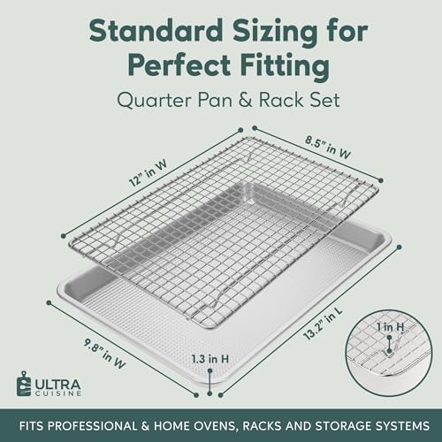Aluminium Baking Sheet Pan with Wire Rack Set, 13"x10" (quarter sheet Pan) - size: Quarter Sheet (Most Popular)