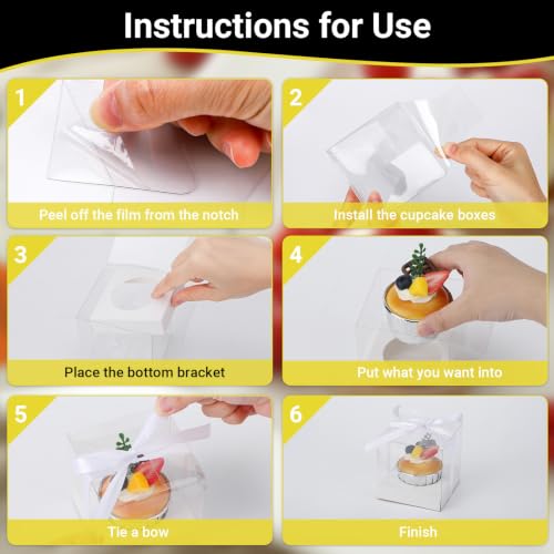 EUSOAR Clear Cupcake Boxes with Silver Cupcake Liners, 24pcs 3.5 Inch Cupcakes Containers and 50pcs 3.5oz Disposable Ramekins, Dessert Pastry Cupcakes Holder Individual for Wedding Party Favor Bakery - color: White/Silver