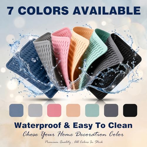 2 Pack Caketime Silicone Dish Drying Mat for Kitchen Counter Waterproof Under Sink Near Faucet with Bathroom Coffee Organizer Soap Holder New Home Essentials Drainers 17"x6" Gray